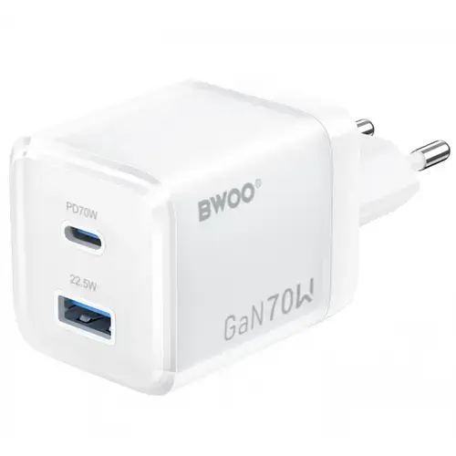 Incarcator retea BWOO CDA224, 70W, 1 x USB-A, 1 x USB-C (Alb)