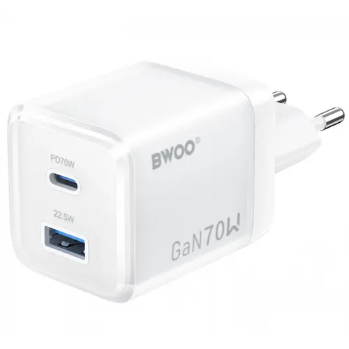 Incarcator retea BWOO CDA224, 70W, 1 x USB-A, 1 x USB-C (Alb)