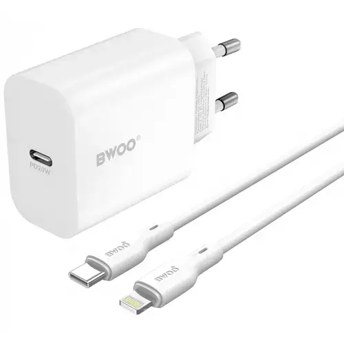 Incarcator retea BWOO CDA233, 20W, USB-C/Lightning, 1m (Alb)