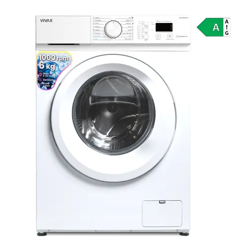 Masina de spalat rufe slim VIVAX WFL-100616CDSI, 6kg, 1000 RPM, Motor Inverter, Clasa A, 16 Programe, Ecran LED (Alb)