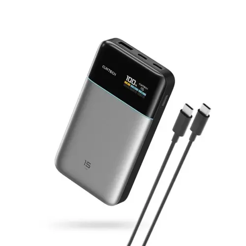 Acumulator extern Cuktech 15 Power Bank Air CKPB150SGLGR, 15000 mAh, 100 W, 1 x USB, 2 x USB Type-C, Digital Display (Gri)