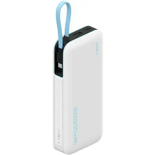 Acumulator extern Cuktech CP25, 20000 mAh, 55 W, 1 x USB, 1 x USB Type-C, 1 x cablu USB Tpe-C integrat (Alb)