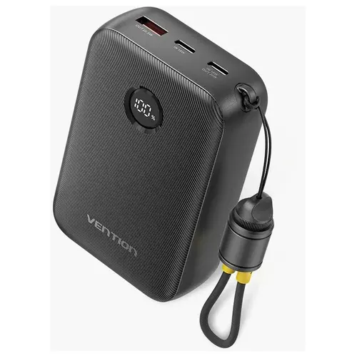 Acumulator extern Vention FKBB0-C, 20000 mAh, 1x USB, 2x USB-C, 22.5 W, Display, Cablu integrat USB-C la USB-C (Negru)