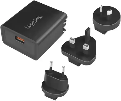 Incarcator retea Logilink PA0188, Adaptor US/AU/UK/EU, suport OCP/OVP/OHP/SCP, USB-A (Negru)