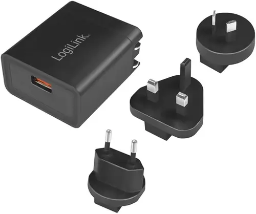 Incarcator retea Logilink PA0188, Adaptor US/AU/UK/EU, suport OCP/OVP/OHP/SCP, USB-A (Negru)