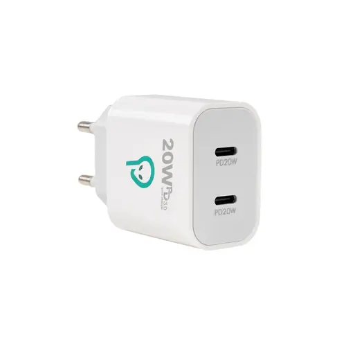 Incarcator retea Spacer SPAR-TYPECQ-02, 20 W, 2 x USB Type-C PD (max 20W) (Alb)