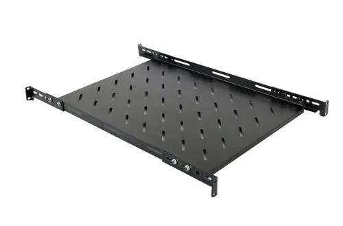 Raft fix Spacer SPSF-1U500E-BK-03, 1U, pentru rack 19inch, adancime 500mm, pentru cabinet de 800mm, cu urechi fixare, sarcina maxima 60Kg, vopsea antistatic, otel 1.2mm (Negru)