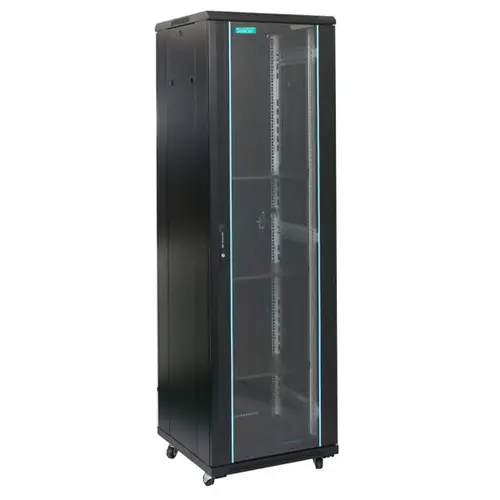 Cabinet de podea Spacer SPCN-22U-1000-BK-03, 22U, 19inch, Flatpack (dezasamblat), usa sticla cu blocare, panouri laterale detasabile, otel 2mm, sarcina maxima 1000Kg (Negru)