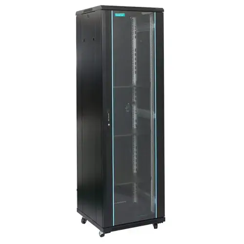 Cabinet de podea Spacer SPCN-22U-800-BK-03, 22U, Flatpack (dezasamblat), usa sticla cu blocare, panouri laterale detasabile, otel 2mm, sarcina maxima 1000Kg (Negru)