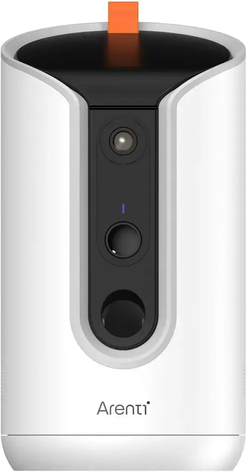 Camera supraveghere interior Arenti PETCAM1T, 2K, 3MP, pentru animale de casa, cu dispenser de boabe, wireless 2.4/5 GHz, microSD max 256GB, detectie miscare si latrat, night vision 10m, audio bidirectional, pan si tilt