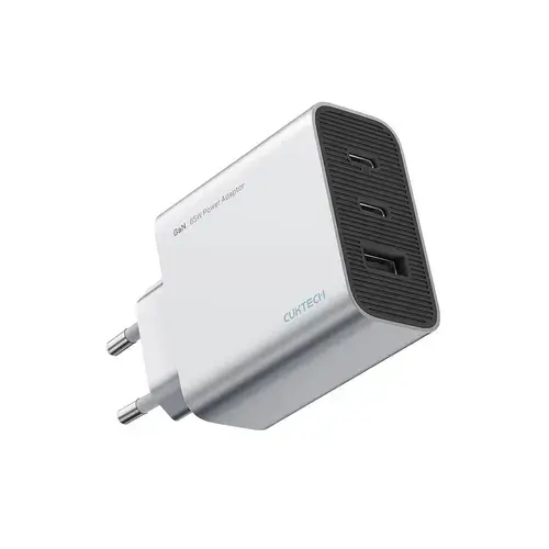 Incarcator retea Cuktech 2C1A Quick Charge 65W, 2 x USB Type-C Output, 1 x USB (Argintiu)