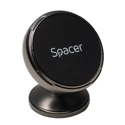 Suport auto magnetic Spacer SPCH-MAG-FIX-03, Metalic, fixare prin adeziv, Magnetic, 4 SuperMagneti N50, rotire 360 grade (Negru)