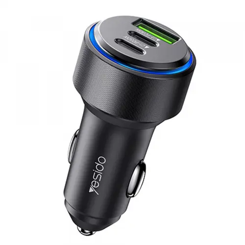 Incarcator auto Yesido Y50, 60W, 1 x USB-A, 2 x USB-C (Negru)