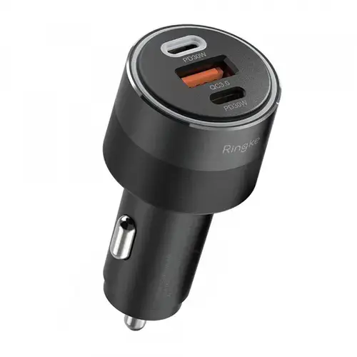 Incarcator Auto Ringke, 30W, 1 x USB-A, 2 x USB-C (Negru)