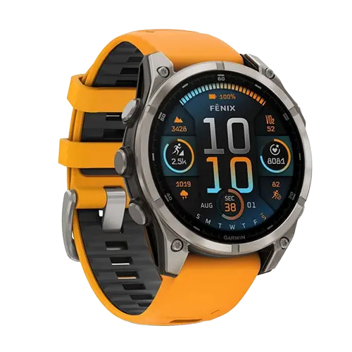 Smartwatch Garmin Fenix 8, 47mm, Ecran AMOLED Sapphire 1.4inch, Wi-Fi, GPS, 32GB Flash, Silicone Band, 10 ATM (Gri/Portocaliu)