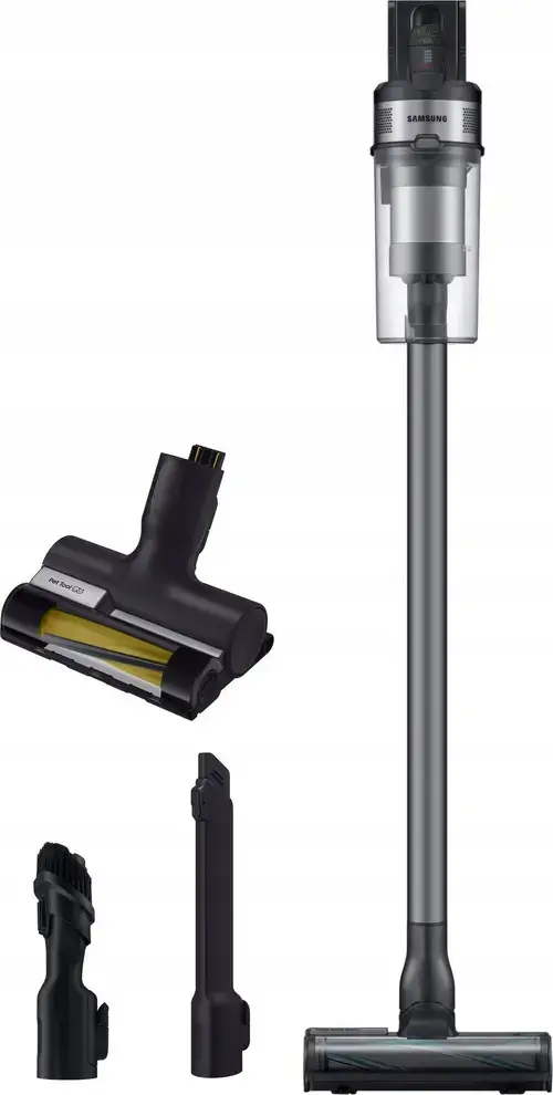 Aspirator vertical Samsung Jet 75E Pet VS20B75AGR5, 550 W, Autonomie 60 minute, Recipient 0.8 l, Afisaj LED, Motor Digital Inverter (Negru)