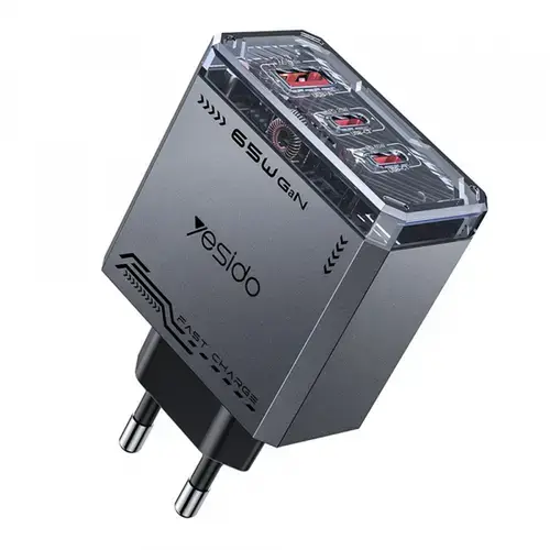Incarcator retea Yesido YC101, 65W, 1 x USB-A, 2 x USB-C (Negru)