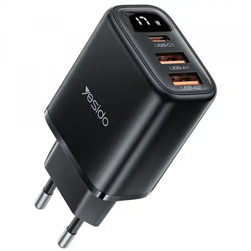 Incarcator retea Yesido YC67 Display, 17W, 2 x USB-A, 1 x USB-C (Negru)