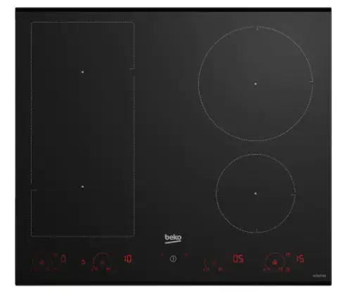 Plita incorporabila Beko HII64822UFT, Inductie, 4 zone de gatit, IndyFlex, Booster, Luminous Touch Control, 15 trepte putere, Wipe Guard, Timer, 60 cm (Negru)