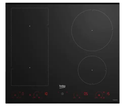 Plita incorporabila Beko HII64822UFT, Inductie, 4 zone de gatit, IndyFlex, Booster, Luminous Touch Control, 15 trepte putere, Wipe Guard, Timer, 60 cm (Negru)