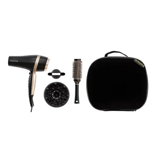 Set Remington D6940GP: Uscator de par 2100W, 2 viteze, 3 trepte temperatura + Perie de par (Negru)