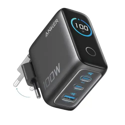 Incarcator retea Anker 100W, 2x USB-C, 1x USB-A, Smart-Display (Gri)