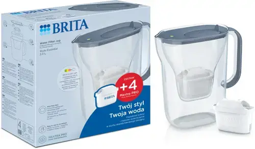 Cana filtranta de apa Brita Style Essential BR1059259, 2.4 l, + 4 filtre Maxtra Pro Pure Performance (Gri)