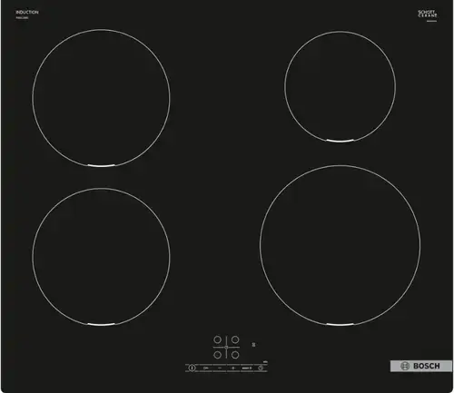 Plita cu inductie Bosch PIE611BB5E, 60 cm, 4 zone, TouchSelect, PowerBoost, ReStart, sticla vitroceramica, 60 cm (Negru)