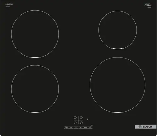 Plita cu inductie Bosch PIE611BB5E, 60 cm, 4 zone, TouchSelect, PowerBoost, ReStart, sticla vitroceramica, 60 cm (Negru)