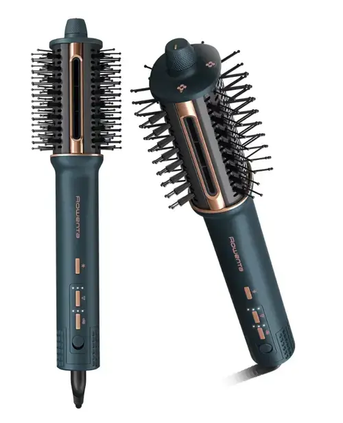 Perie cu aer cald 3 in 1 Rowenta Air Brush 3D UB9720E0, 1100W, non-rotativa, 3 trepte de viteza - temperatura, generator de ioni, functie jet de aer rece, varf rece (Verde/Bronz)