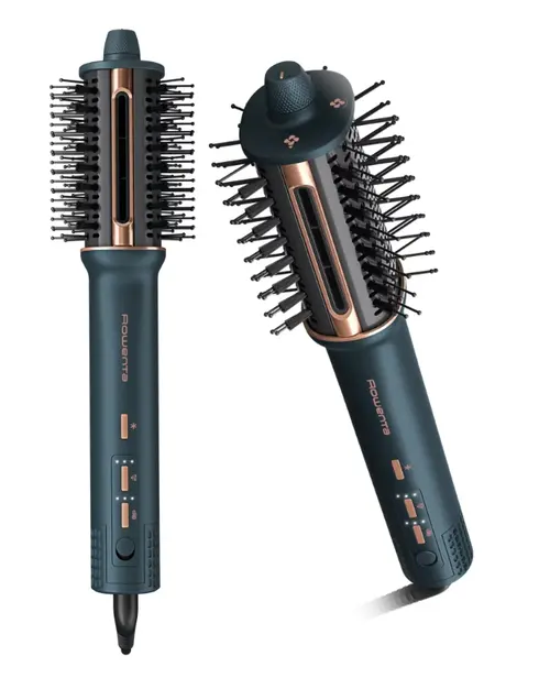Perie cu aer cald 3 in 1 Rowenta Air Brush 3D UB9720E0, 1100W, non-rotativa, 3 trepte de viteza - temperatura, generator de ioni, functie jet de aer rece, varf rece (Verde/Bronz)