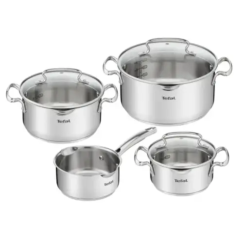 Set de 7 piese Tefal Duetto+ G719S735, oale cu capac de sticla, 16/20/24 cm, cratita 16 cm, inductie, inox, manere nituite, margini turnare, gradatii interioare (Argintiu)