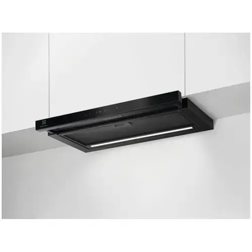 Hota incorporabila telescopica Electrolux LFP816K, 60 cm, 1 motor, 3 viteze+intensiv, Panel frontal de sticla, Control electronic, Conectivitate plita, Functie Breeze, Perfect Illumination, 2 filtre de aluminiu lavabile, 650 mc/h (Negru)