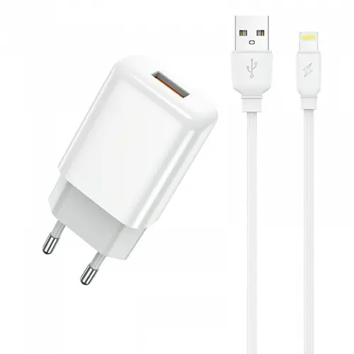 Incarcator Retea Cu Cablu Lightning Prestico F9S, 12W, 2.4A, 1 x USB-A (Alb)