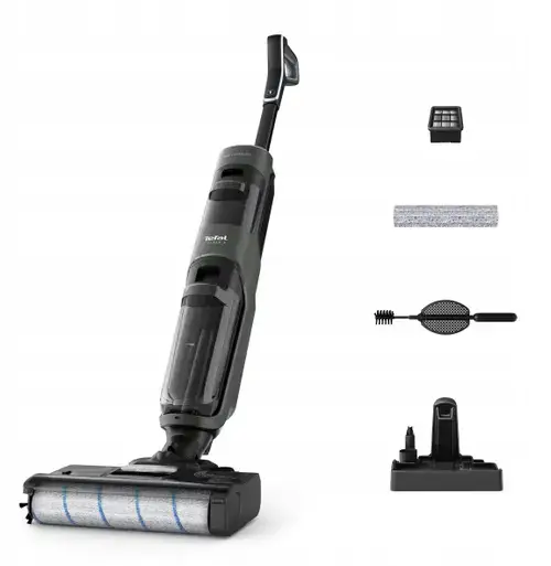 Aspirator vertical Tefal X-Clean 4 GF5035F0, Autonomie 50 minute, Recipient apa uzata 0.45 l, Rezervor apa curata 0.73 l, 18.5 V, Afisaj LED, 200 W (Negru)