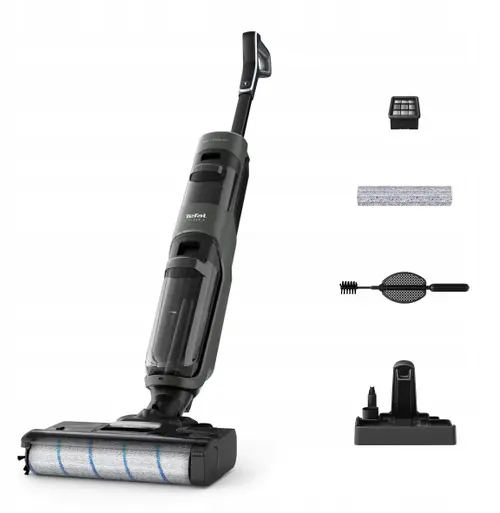 Aspirator vertical Tefal X-Clean 4 GF5035F0, Autonomie 50 minute, Recipient apa uzata 0.45 l, Rezervor apa curata 0.73 l, 18.5 V, Afisaj LED, 200 W (Negru)