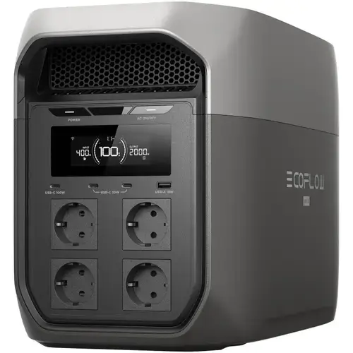 Statie de incarcare portabila solara EcoFlow Delta 3 Max, 2048Wh, 2400W, 4 prize, USB-C, USB-A, alimentare priza sau solar (Gri)