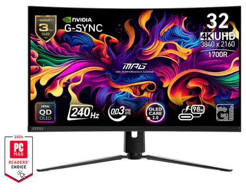 Monitor Gaming QD-OLED MSI 31.5inch MPG 321CURX QD-OLED, UHD (3840 x 2160), HDMI, DisplayPort, Ecran curbat, 240 Hz, 0.03 ms (Negru)