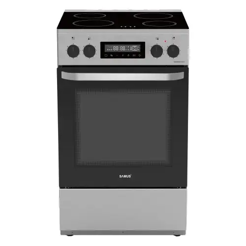 Aragaz Samus SM669VDE, Electric, 4 zone de gatit vitroceramice, 59 l, Timer digital, Touch Control, Display digital (Inox)