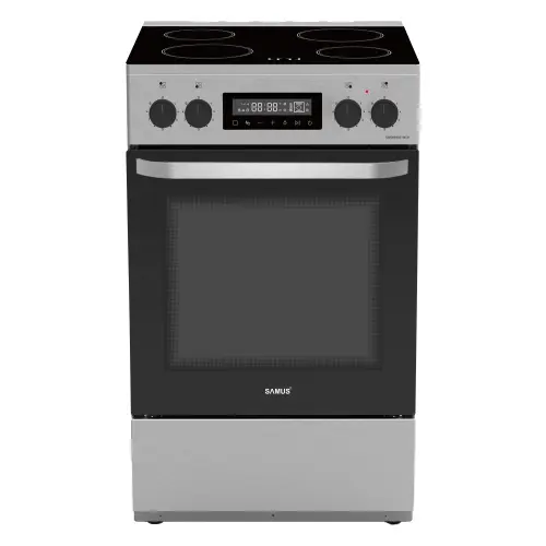 Aragaz Samus SM669VDE, Electric, 4 zone de gatit vitroceramice, 59 l, Timer digital, Touch Control, Display digital (Inox)
