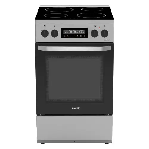 Aragaz Samus SM569VDE, Electric, 59 l, Timer, 4 zone de gatit vitroceramice, Touch control, 9000 W (Inox)