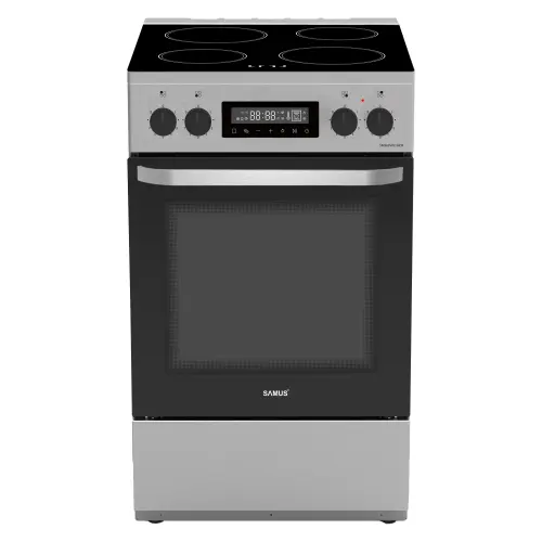 Aragaz Samus SM569VDE, Electric, 59 l, Timer, 4 zone de gatit vitroceramice, Touch control, 9000 W (Inox)