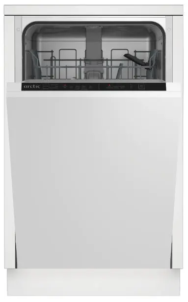 Masina de spalat vase incorporabila Arctic Slim DIS1502, 10 seturi, 5 programe, Clasa E, Sistem dedurizare ape, Aqua Protect, Amanare pornire, 45 cm (Alb)