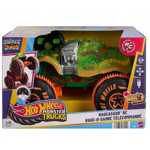 Masinuta Hot Wheels Monster Truck R/C Rageasaur 1:15, Mattel, cu telecomanda