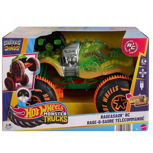 Masinuta Hot Wheels Monster Truck R/C Rageasaur 1:15, Mattel, cu telecomanda