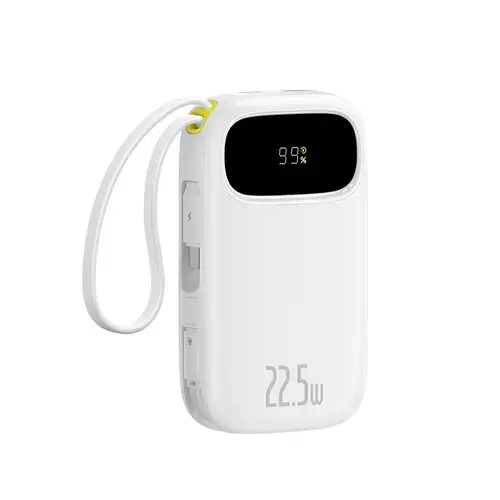 Acumulator extern EnerFill FC31 Digital Display 10.000 mAh, 22.5W, cu cablu USB-C si Lightning incorporat (Alb)