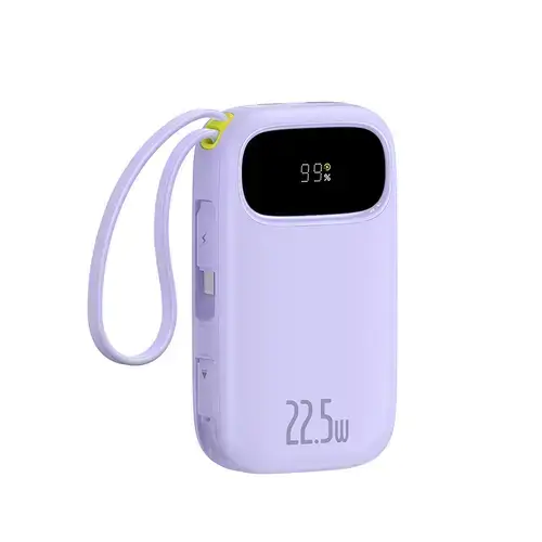 Acumulator extern Baseus EnerFill FC31 Digital Display 20.000 mAh, 22.5W, cablu USB-C si Lightning incorporat (Violet)