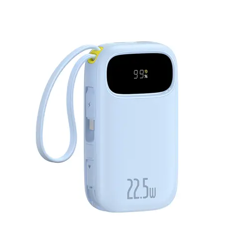 Acumulator extern Baseus EnerFill FC31 Digital Display 20.000 mAh, 22.5W, cablu USB-C si Lightning incorporat (Albastru)