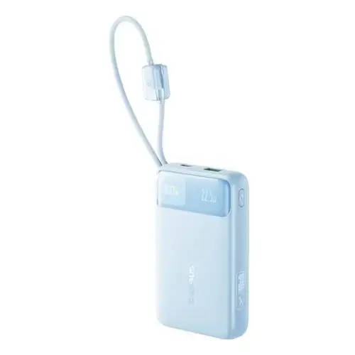 Acumulator extern Baseus EnerFill FC11 Digital Display 20.000 mAh, 22.5W, cablu USB-C si Lightning incorporat (Albastru)