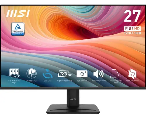 Monitor IPS LED MSI 27inch PRO MP275 E2, Full HD (1920 x 1080), VGA, HDMI, DisplayPort, Boxe, 120 Hz, 1 ms (Negru)